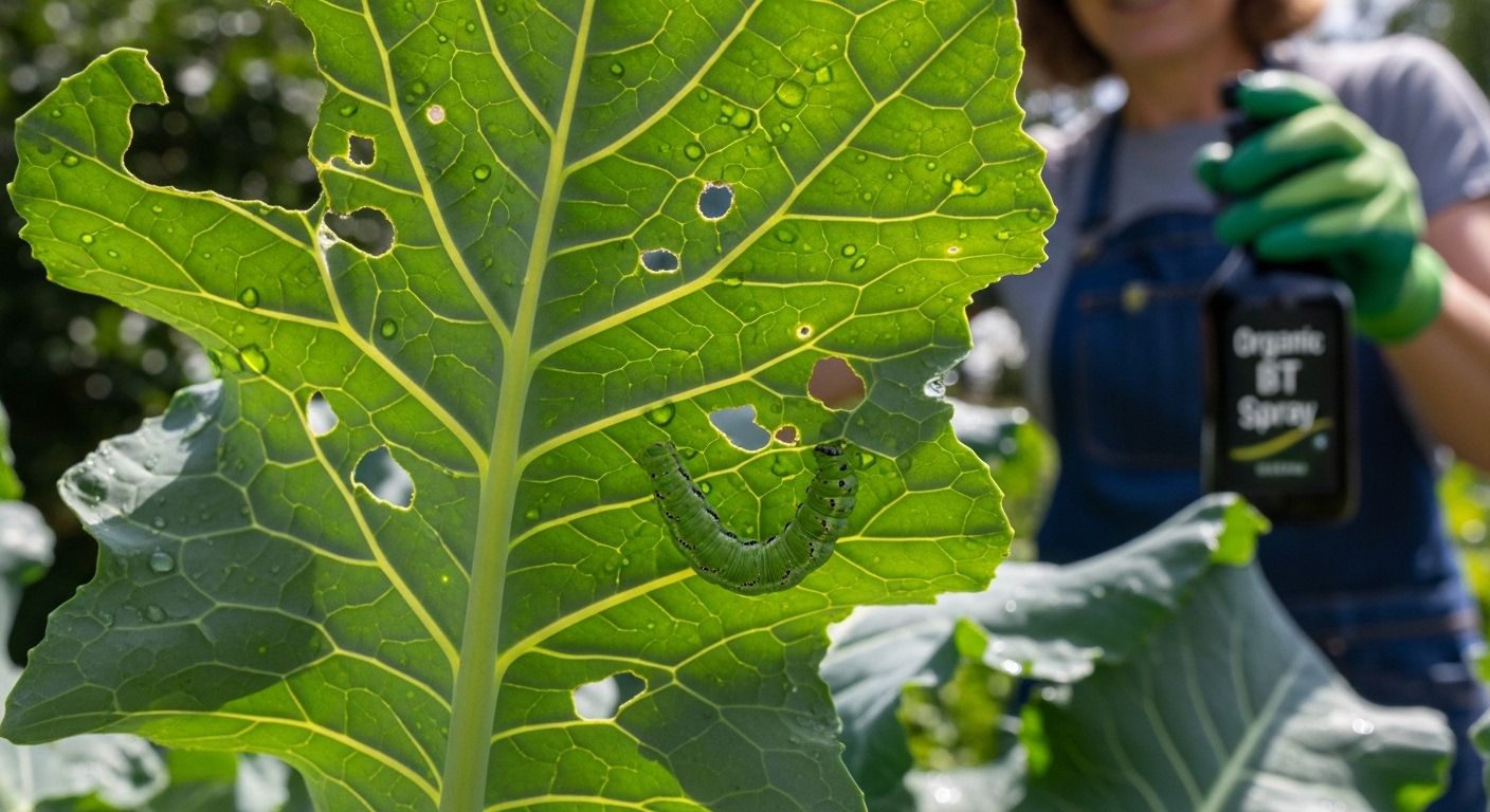 Organic scouting and targeted spray application controlling cabbage worm feeding on brassica foliage