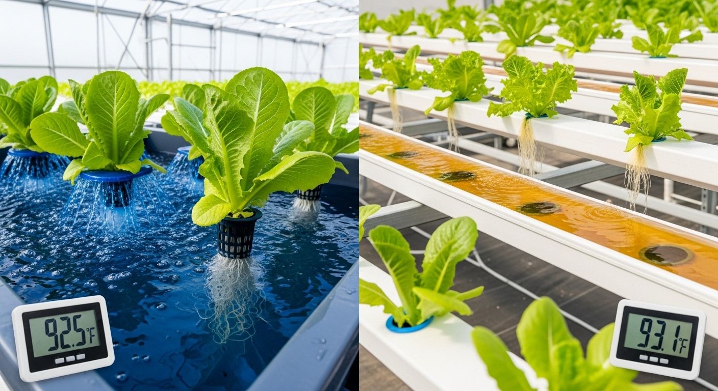 Deep Water Culture and Nutrient Film Technique commercial channels operating in high summer heat