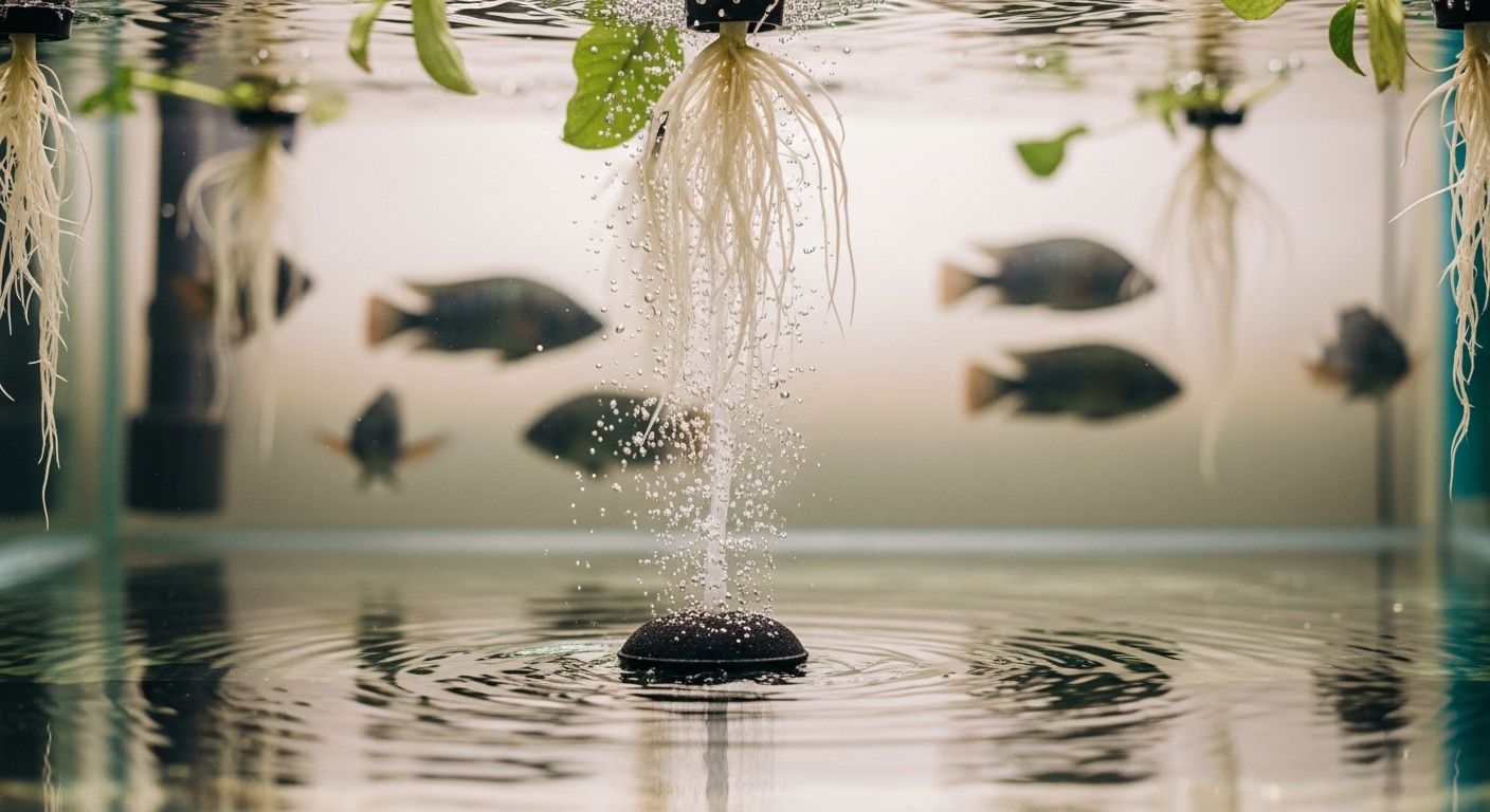 Recirculating aquaculture biofilter and aeration system in commercial aquaponics