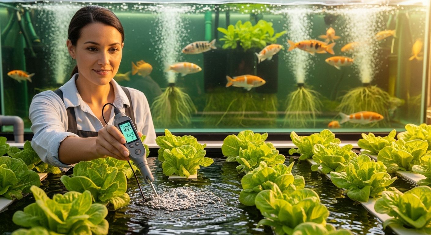 Submerged plant root systems absorbing bioavailable nutrients in balanced aquaponic solution