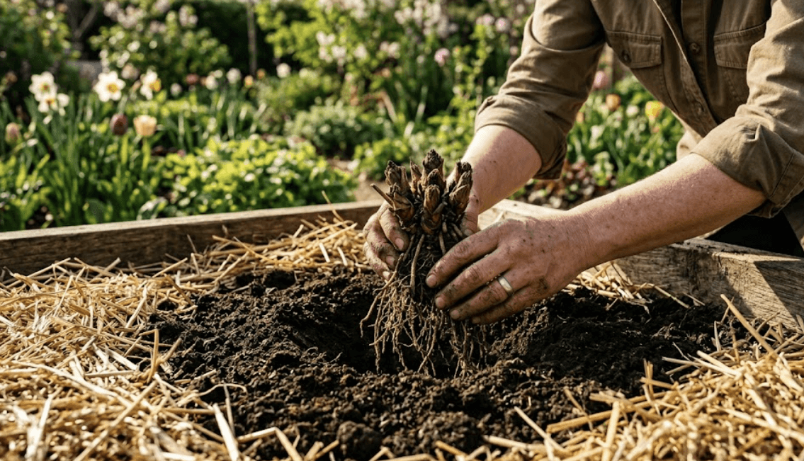 Proper crown depth planting technique for vigorous first-year bare-root strawberries