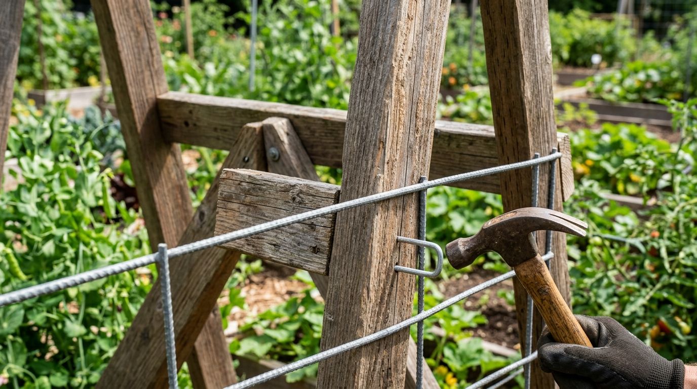 Attaching metal hog wire fencing